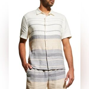 VINCE- Engineered Off White & Coastal Stripe Button Down- M‎